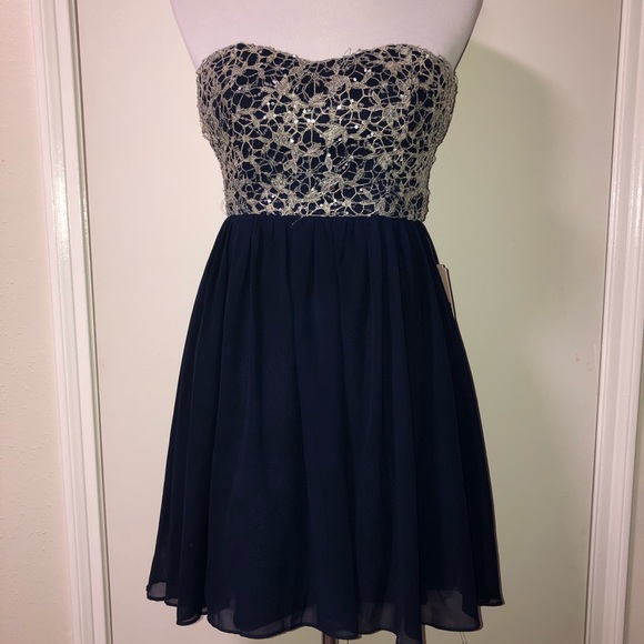 Gianni Bini Strapless Embellished NavyBlue Dress - Picture 2 of 8